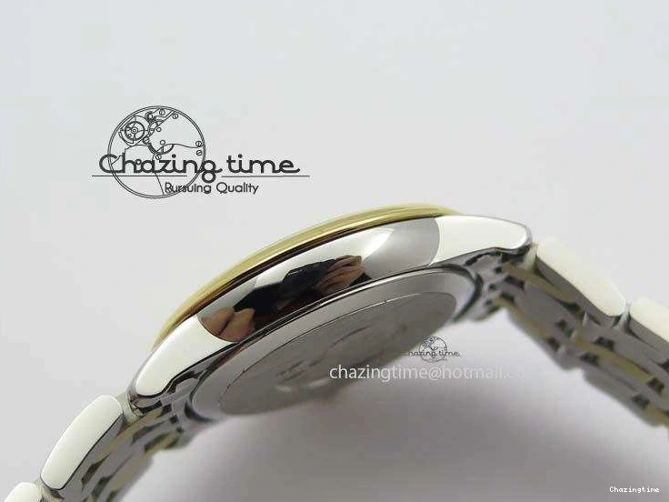 0503 OnTrend De Ville 27mm SS YG Ladies MK 1:1 Best Edition White MOP Dial Diamond Markers On SS Bracelet Ronda Quartz 8187